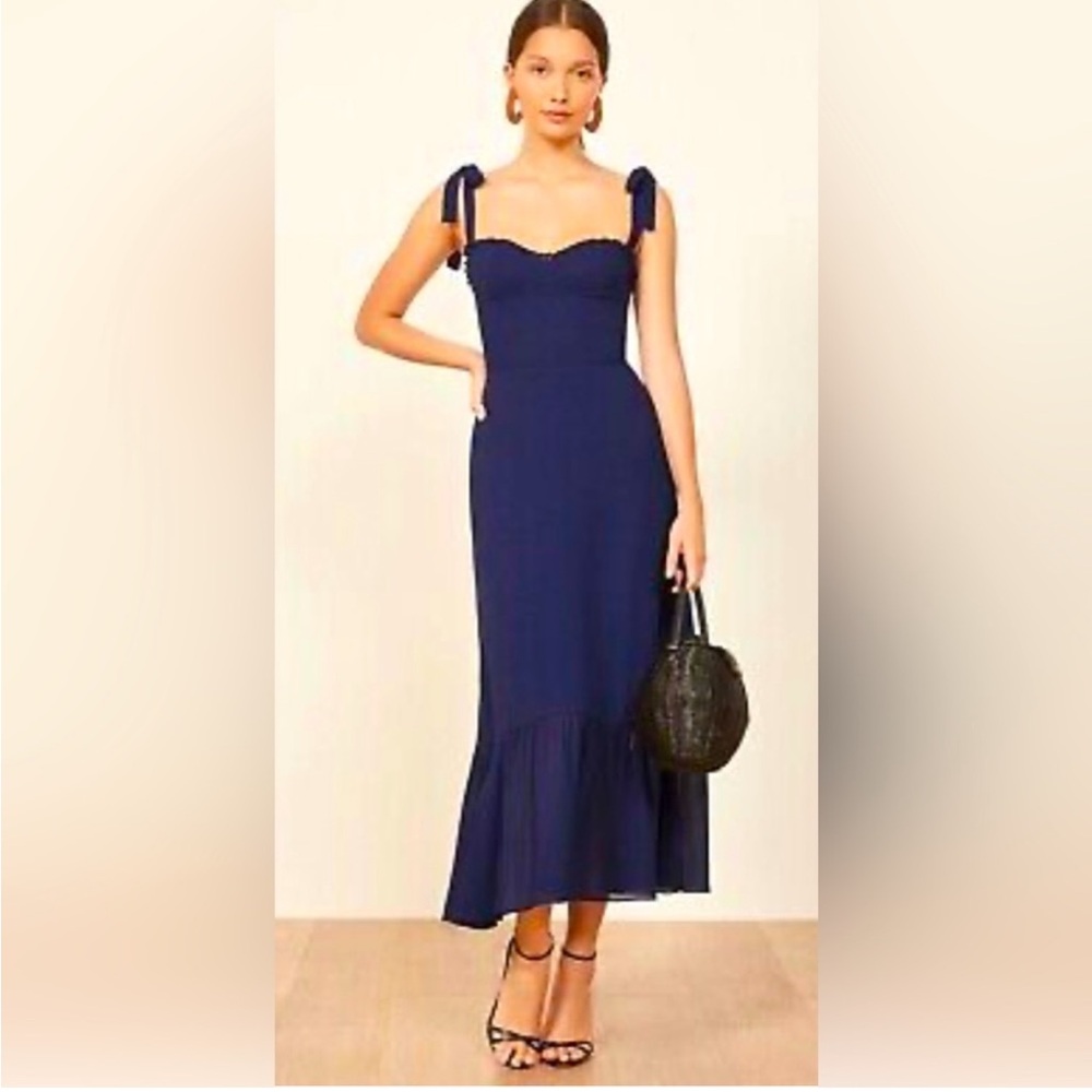 Reformation Nikita Navy Blue Midi Dress